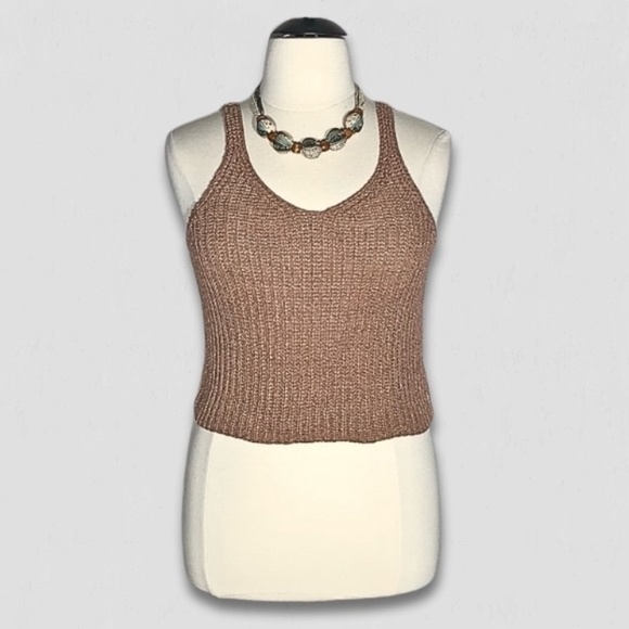 Moon & Madison Cropped Tank Top Sleeveless Crocheted Cable Knit Rose Pink sz XL - Picture 1 of 9
